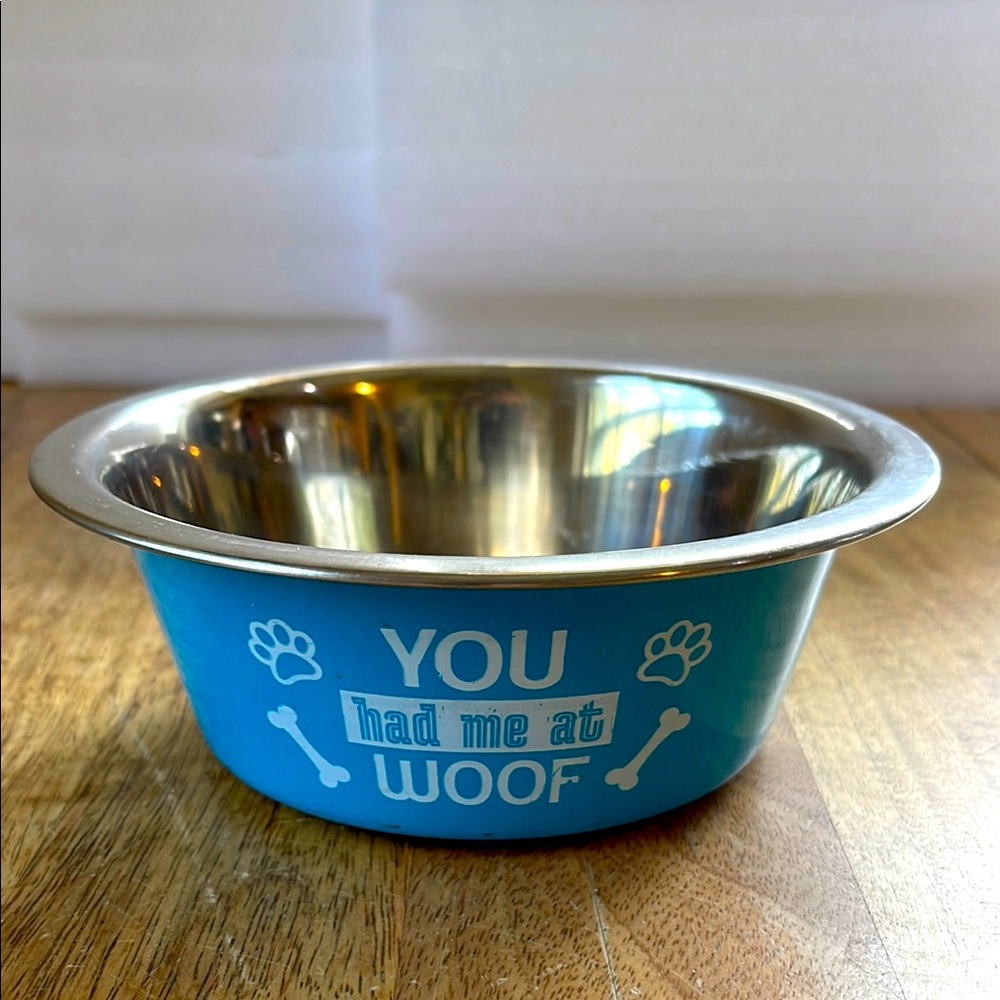 Blue Dog Bowl with Fun Text